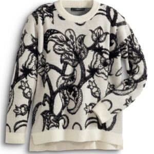 Peruvian Connection Winterfell Black and Cream Floral Sweater
